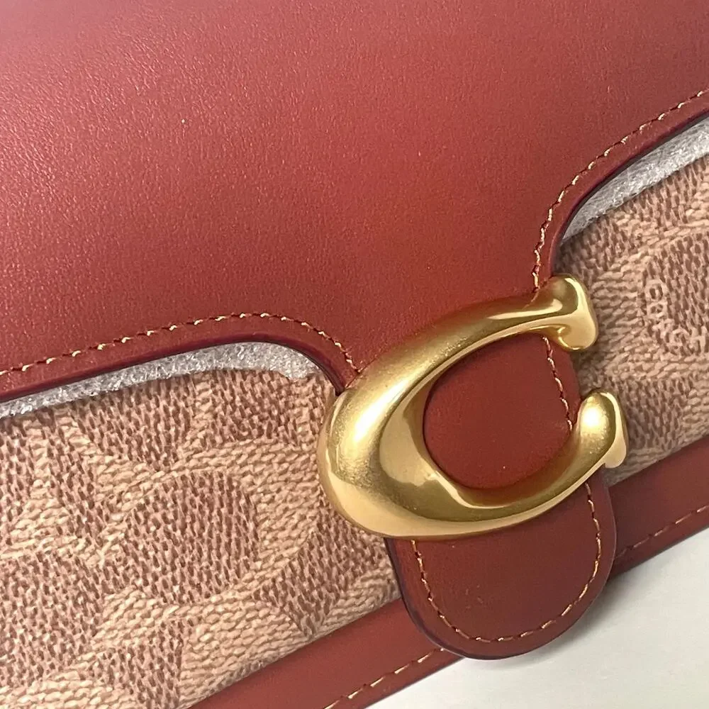 Coach Tabby Chain Clutch Rust Signature Canvas Leather Crossbody CE774